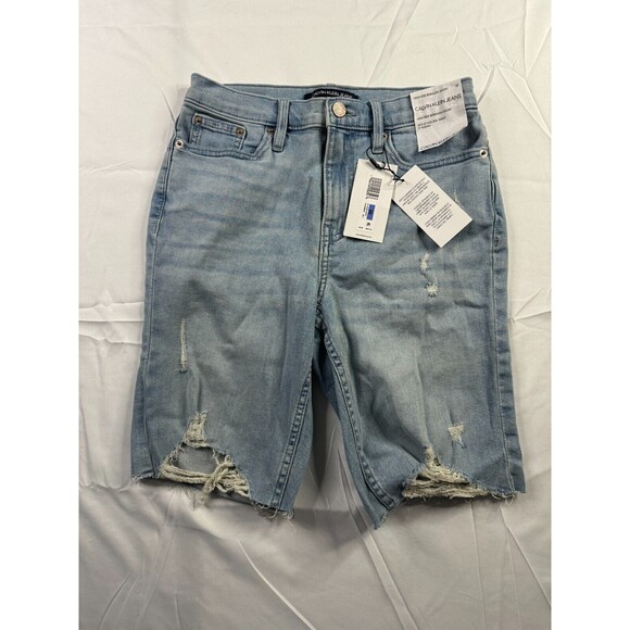 Calvin Klein Pants - Calvin Klein Jeans Short Womens Size 25 Bermuda High Rise Blue Distressed NWT